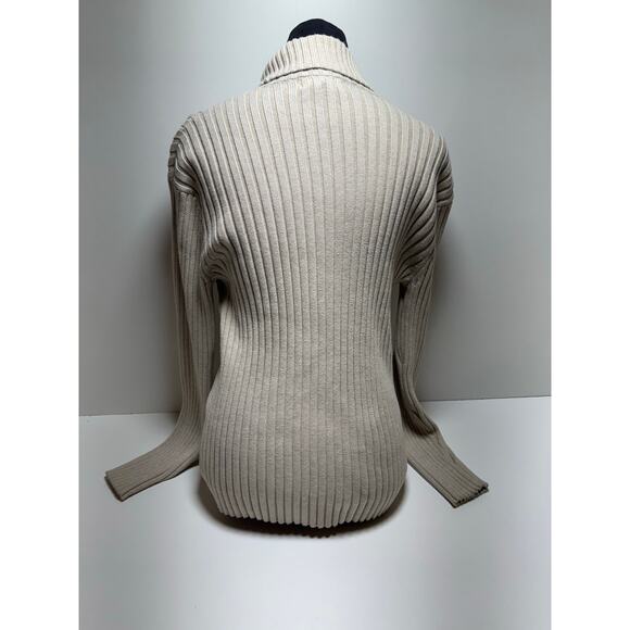 Old Navy Sz L Perfect Fit Ribbed Turtleneck Sweater Taupe Blue Classic - Picture 6 of 7